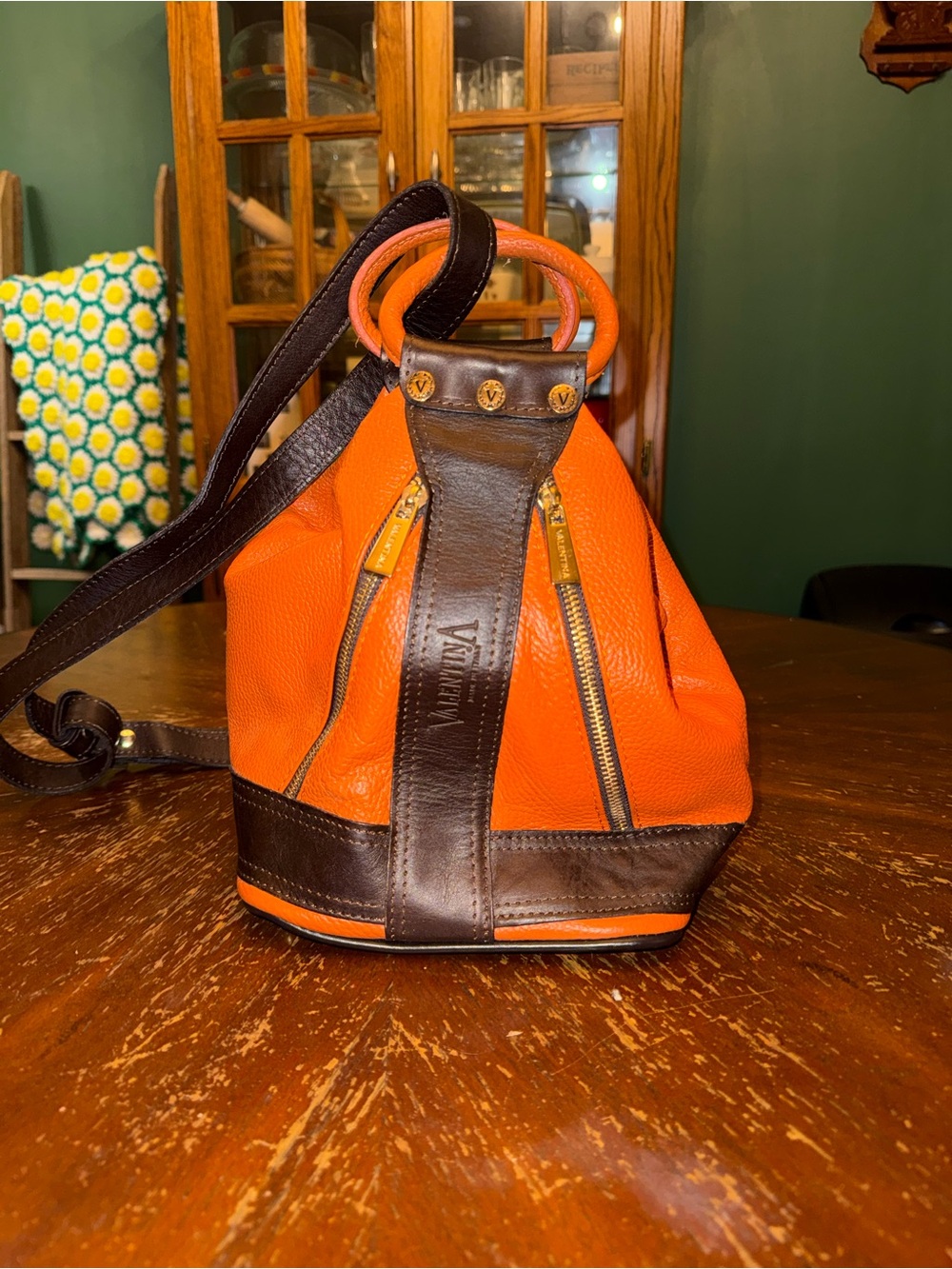 Valentina Orange and Brown Leather sling bag